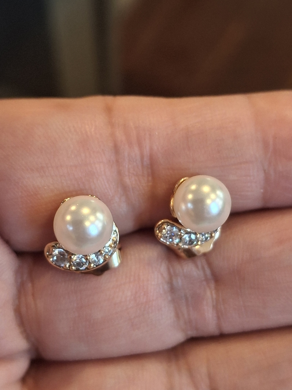 Gold Pearl and Crystal Clip-On Earrings - Elegant Women’s Jewelry
